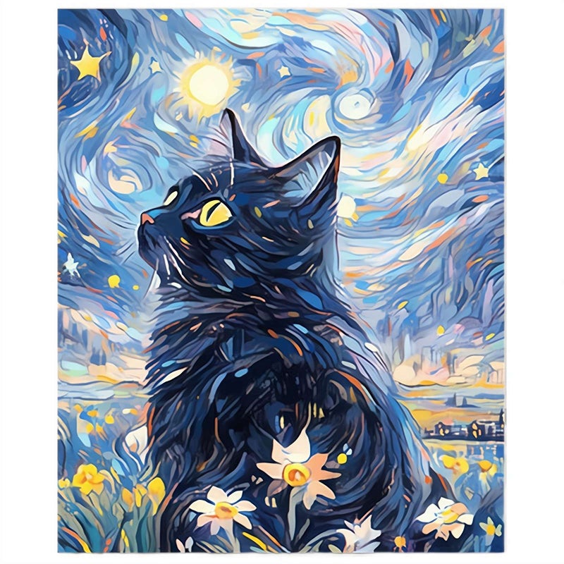 Starry Sky Cat DIY Digital Oil Painting, Abstract Paint By Number For Adults, Halloween Paint By Numbers for Gift Home Wall Decor (G4) - Image 1
